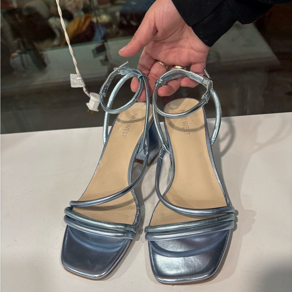 Nine West Metallic Blue Strappy Heels